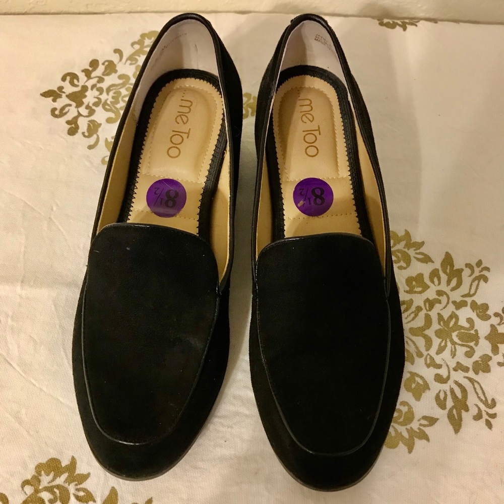 Black suede loafers by Me Too